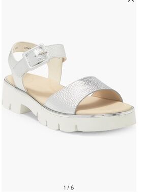 Paul Green Silver Textured Buckle Sandal Toby Ankle Strap